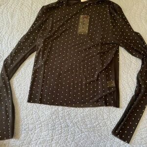 Black Studded Long-Sleeve Mesh Swim Coverup